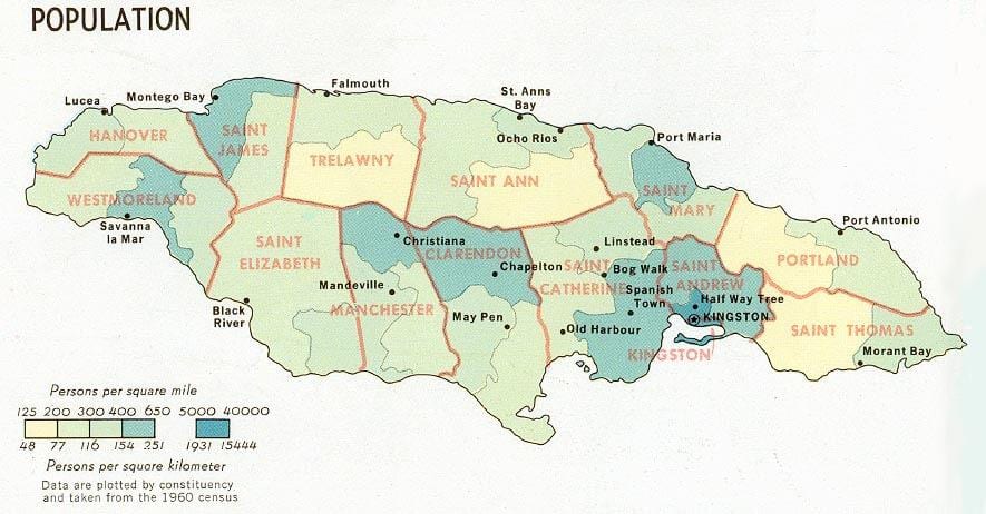 人口的地图，牙买加