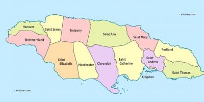 地图的牙买加教区和国家的首都