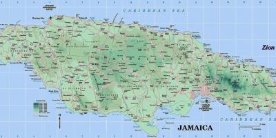 身体地图上的牙买加显示出山脉